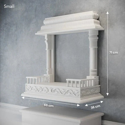 Inner sanctum view of traditional white marble Anu temple for deities