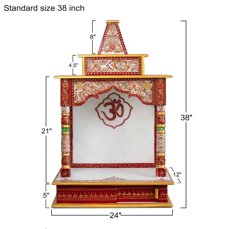 Side pillars and architectural detail of white marble pooja mandir