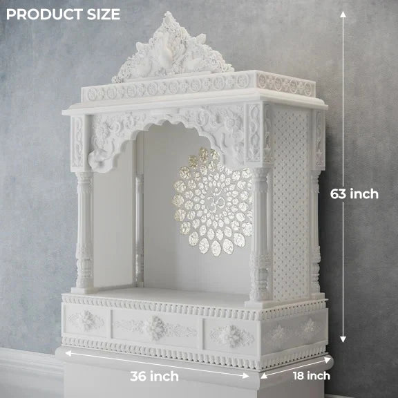 Grand Handcrafted White Marble Temple with Om Carving | Luxury Home Mandir | Marble Temple- Rajasthani duniyaa