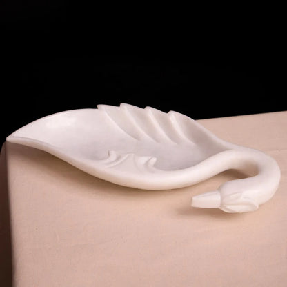 Front view of handcrafted peacock motif white marble Urli bowl by Rajasthani Duniyaa