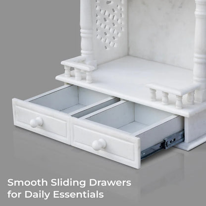 Premium pure natural white marble highlighting auspicious red inlay detailing and smooth polish