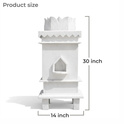 White marble Tulsi pot with 3 symbols placed for balcony and courtyard decor