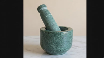 Natural Green Marble Mortar and Pestle - Handcrafted Stone Okhli Musal Set