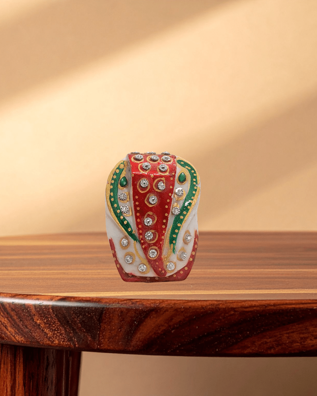 Handcrafted 4x4 inch marble chowki with pure marble Ganesh idol traditional pooja decor