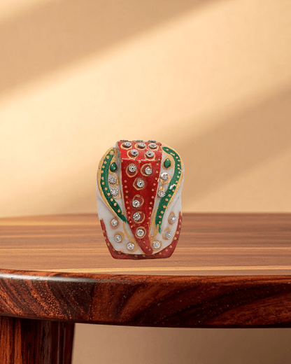 Handcrafted 4x4 inch marble chowki with pure marble Ganesh idol traditional pooja decor