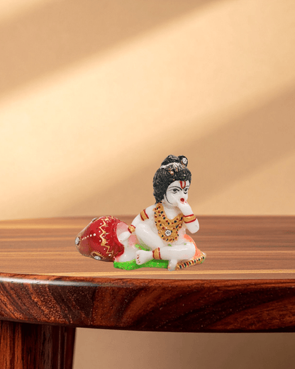 Handcrafted 4x4 inch marble chowki with premium resin Bal Gopal idol divine decor for home mandir