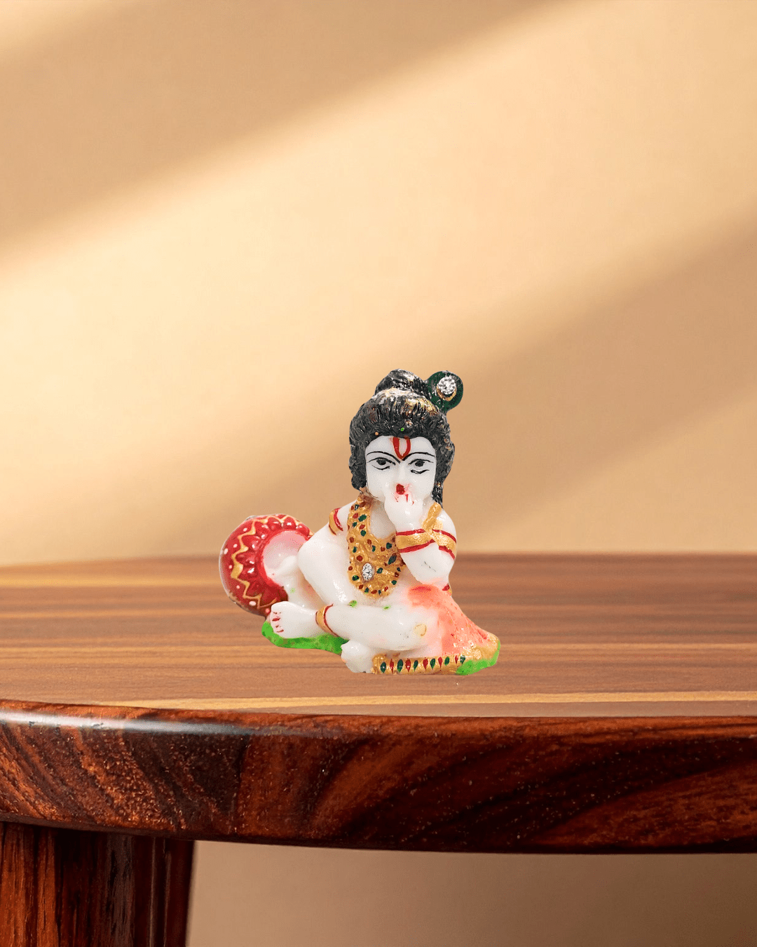 Handcrafted 4x4 inch marble chowki with premium resin Bal Gopal idol divine decor for home mandir