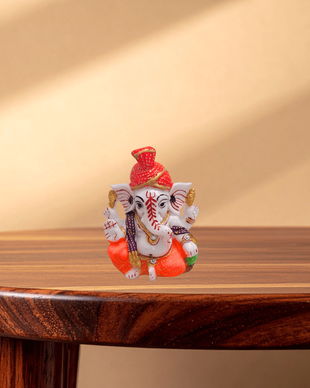 Handcrafted 4x4 inch marble chowki with premium resin Ganesh idol compact spiritual decor