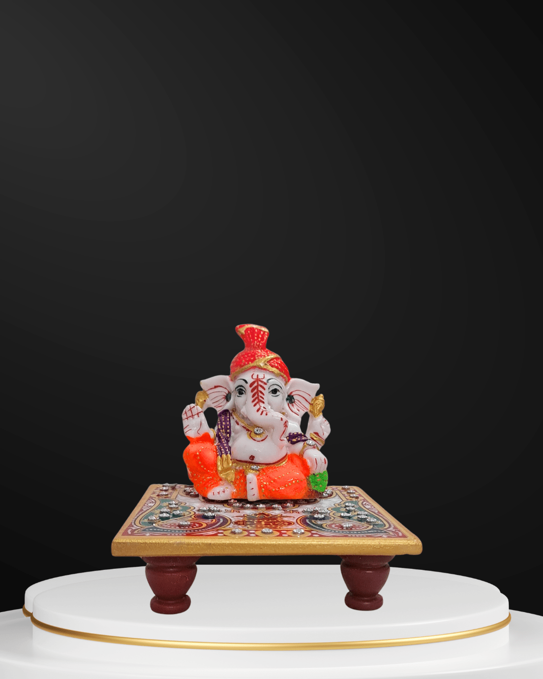 Handcrafted 4x4 inch marble chowki with premium resin Ganesh idol compact spiritual decor