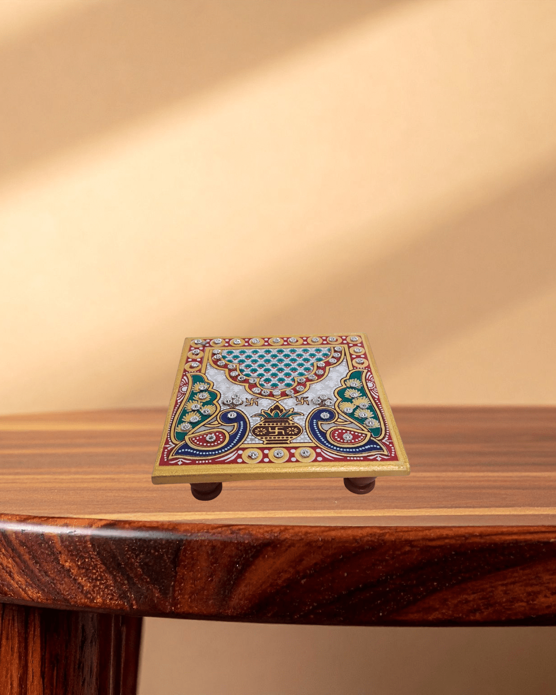 Rajasthani Duniyaa 4x4 Inch Marble Chowki with Small Resin Ganesh Idol – Compact Spiritual Décor - Rajasthaniduniyaa