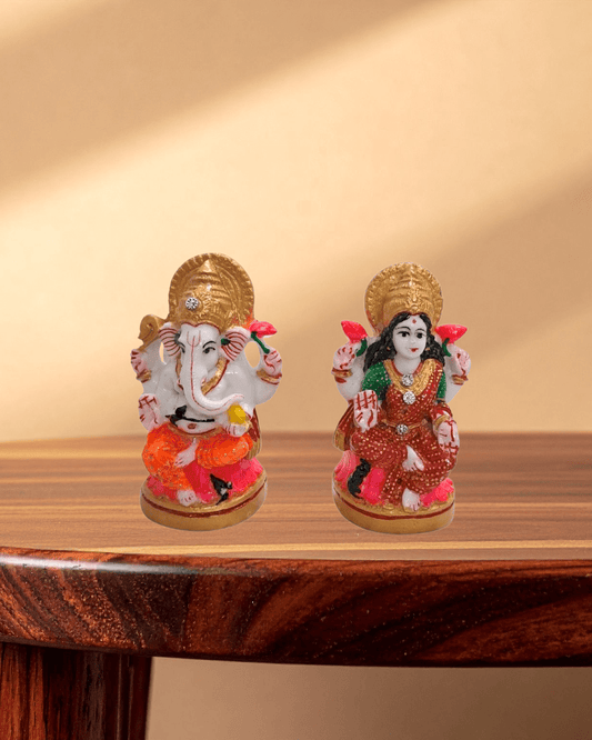 Rajasthani Duniyaa Laxmi Ganesh Murti on 6x4 Inch Marble Chowki - Rajasthaniduniyaa