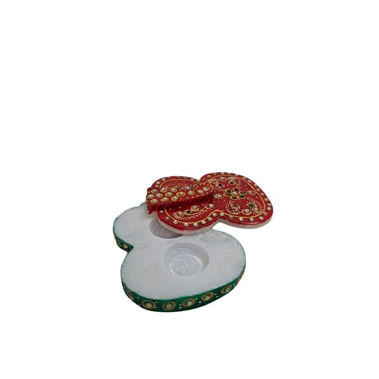 Handcrafted 5 inch Ganesha shaped marble tilak chopda kumkum and roli holder for pooja