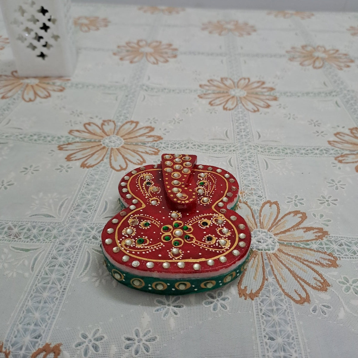 Handcrafted 5 inch Ganesha shaped marble tilak chopda kumkum and roli holder for pooja