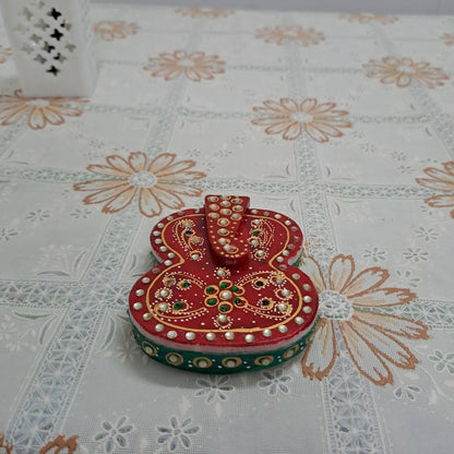 Handcrafted 5 inch Ganesha shaped marble tilak chopda kumkum and roli holder for pooja