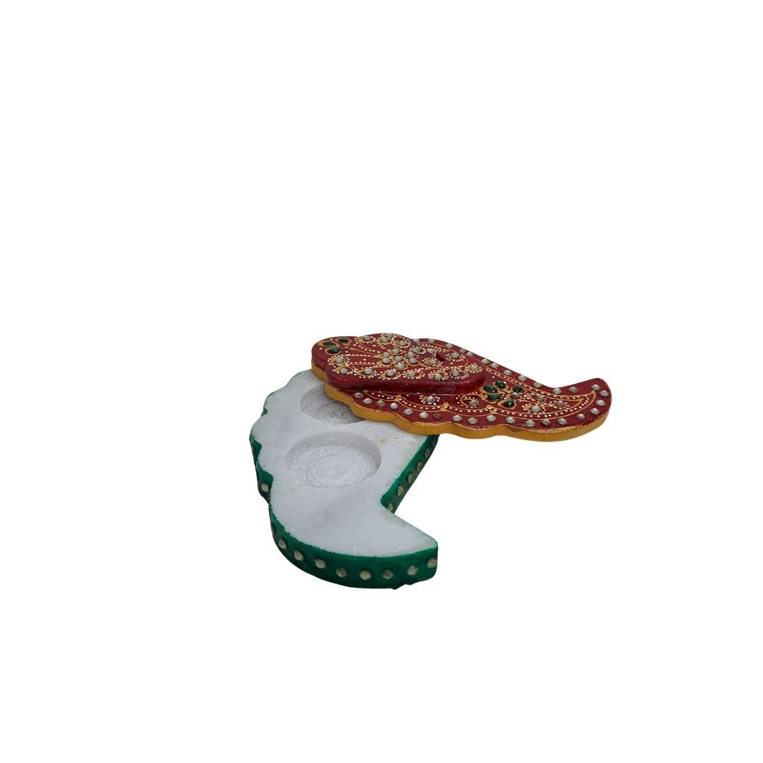 Handcrafted 5 inch red tilak marble chopda traditional pooja kumkum and roli holder