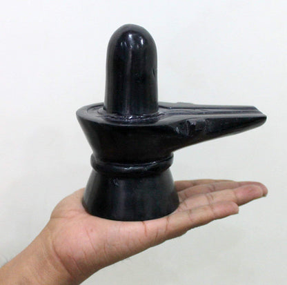 Handcrafted black marble Shiva Lingam 5 inch traditional Shivling idol for pooja and home decor