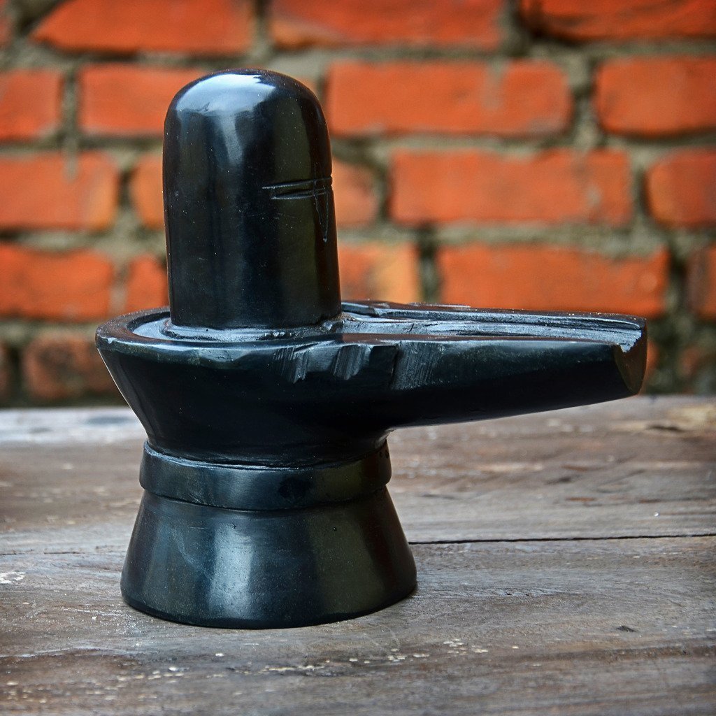 Handcrafted black marble Shiva Lingam 5 inch traditional Shivling idol for pooja and home decor