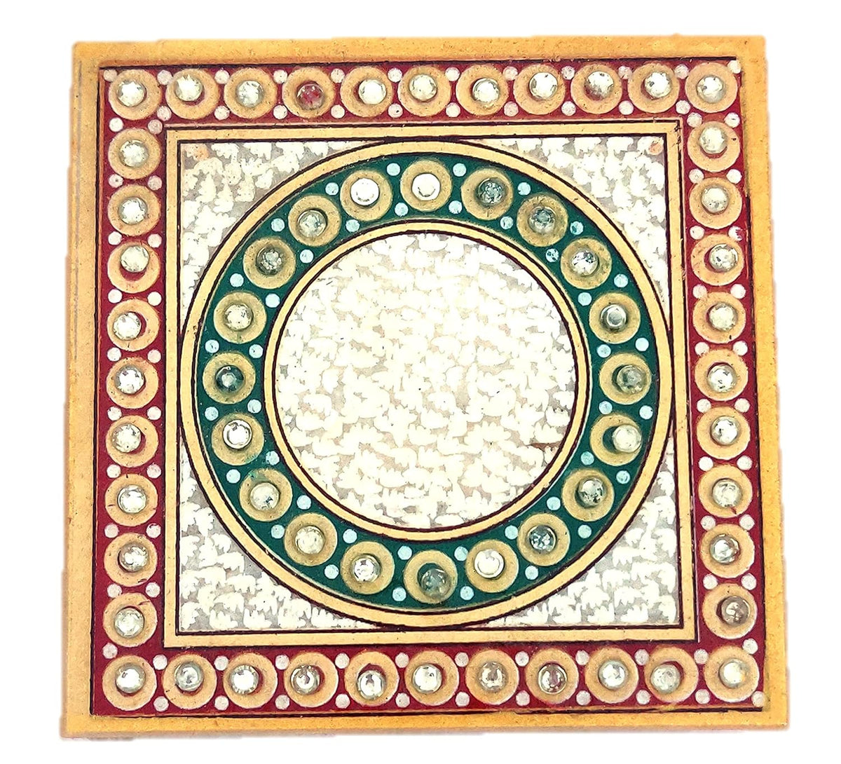 Handcrafted marble pooja chowki set pack of 4 4x4 inch with intricate floral design for home mandir