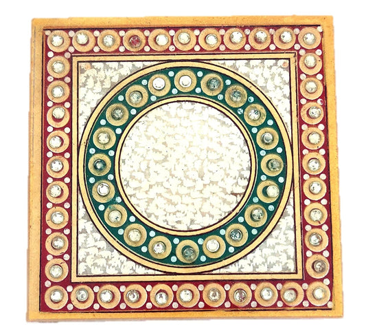 Handcrafted marble pooja chowki set pack of 4 4x4 inch with intricate floral design for home mandir