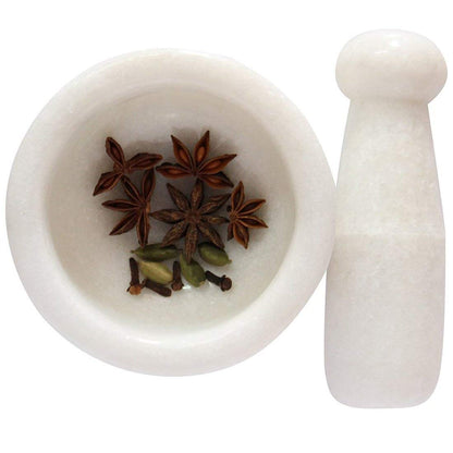 Natural white marble mortar and pestle set 4x4 inch traditional imam dasta for spices