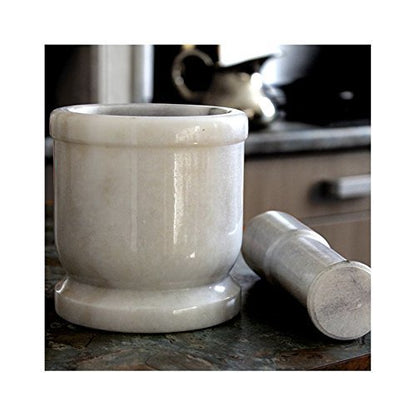 Natural white marble mortar and pestle set 4x4 inch traditional imam dasta for spices