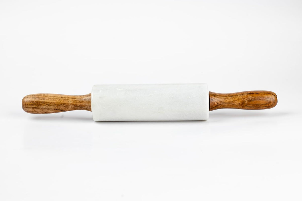 Premium white marble rolling pin with wooden handle 12 inch traditional roti roller