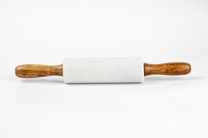 Premium white marble rolling pin with wooden handle 12 inch traditional roti roller