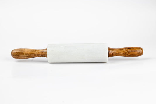 Premium white marble rolling pin with wooden handle 12 inch traditional roti roller