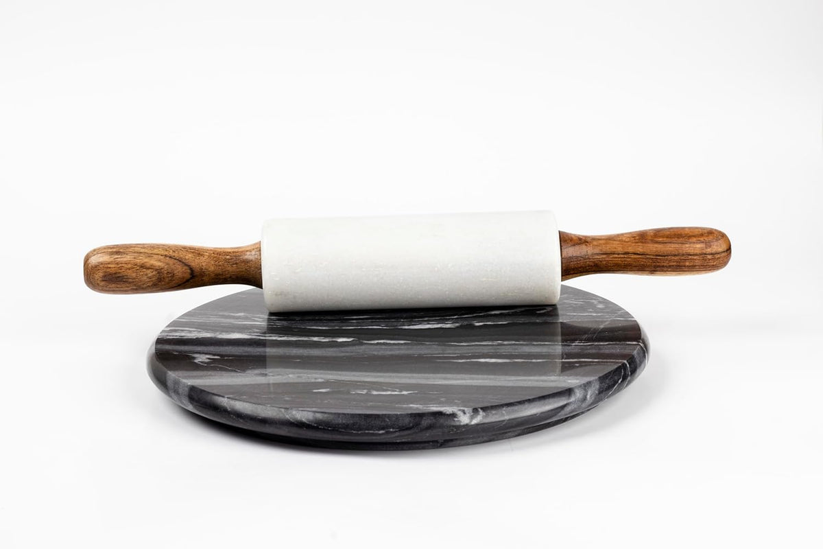 Premium white marble rolling pin with wooden handle 12 inch traditional roti roller