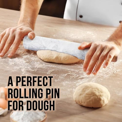 Premium white marble rolling pin with wooden handle 12 inch traditional roti roller