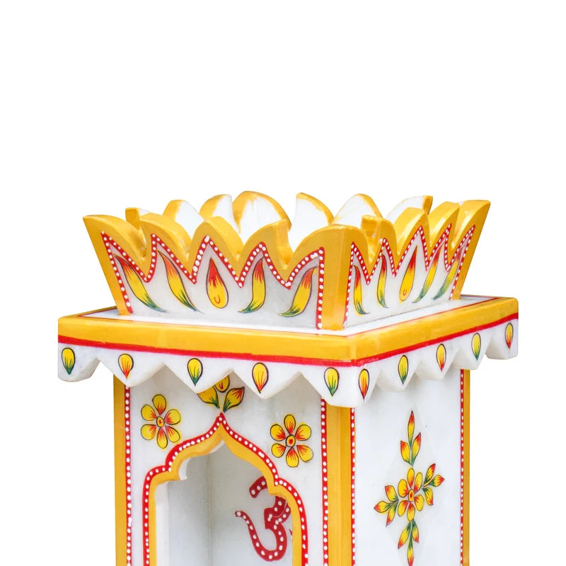 Side view of traditional painted marble Tulsi pot for balcony and garden decor