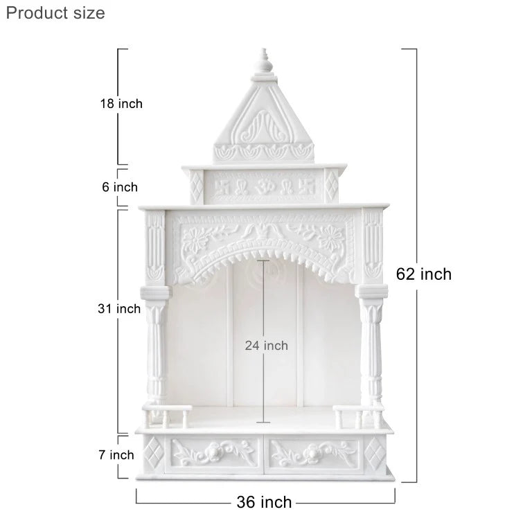 Spacious sanctum area of traditional white marble temple for pooja room
