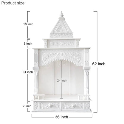 Spacious sanctum area of traditional white marble temple for pooja room